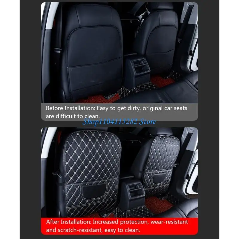 

Waterproof Leather Car Back Protector Anti Kick Scuff Guard With Storage Pockets For Most Vehicles