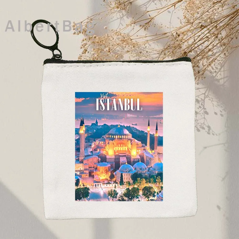 Retro Kalkoen Istanbul Skyline Turkse Souvenir Meisje Patriottische Schattige Geschenken Canvas Tas Portemonnee Sleutelhoes Portemonnee Rits Etui