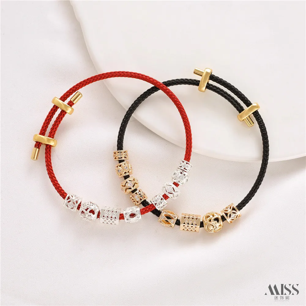 3mm Adjustable Bracelet Through Large Holes Ball Spacer Steel Wire Hand Rope Male Female Natal Year Red Rope DIY Braided Rope