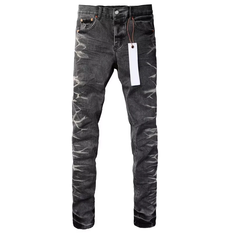 Europe America High Street Fashion Brand Purples Jeans Dark Grey Side of Trousers White Ripple Pencil Pants Slim Denim Trousers