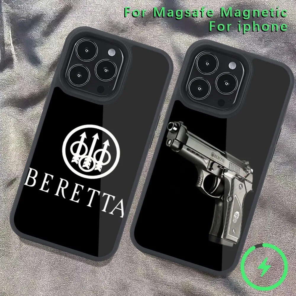 B-Beretta G-uns Phone Case  For iPhone 14 13 12 11 15 Pro Max Magsafe Wireless Charge Plus Mini Cover