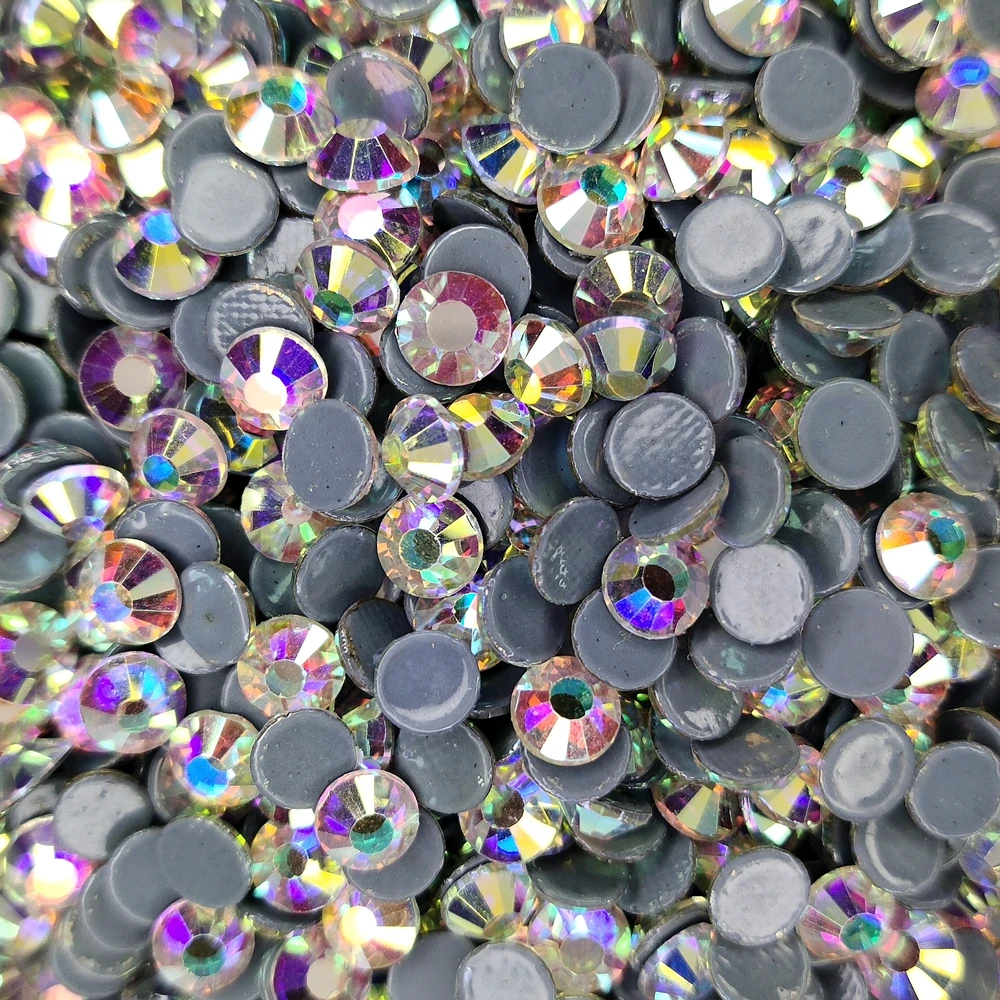 All Size Top Quality Crystal Ab/clear Super Bright Hot-fix Rhinestones Glass Strass Iron On Stone For Fabric Garment