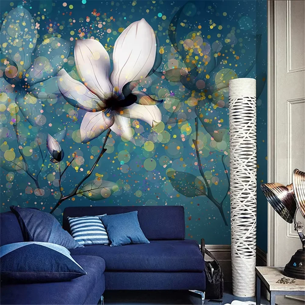 

Настенные 3D-фотообои с синими цветами в винтажном стиле, фотообои для гостиной, спальни, фоновые наклейки, пейзаж
