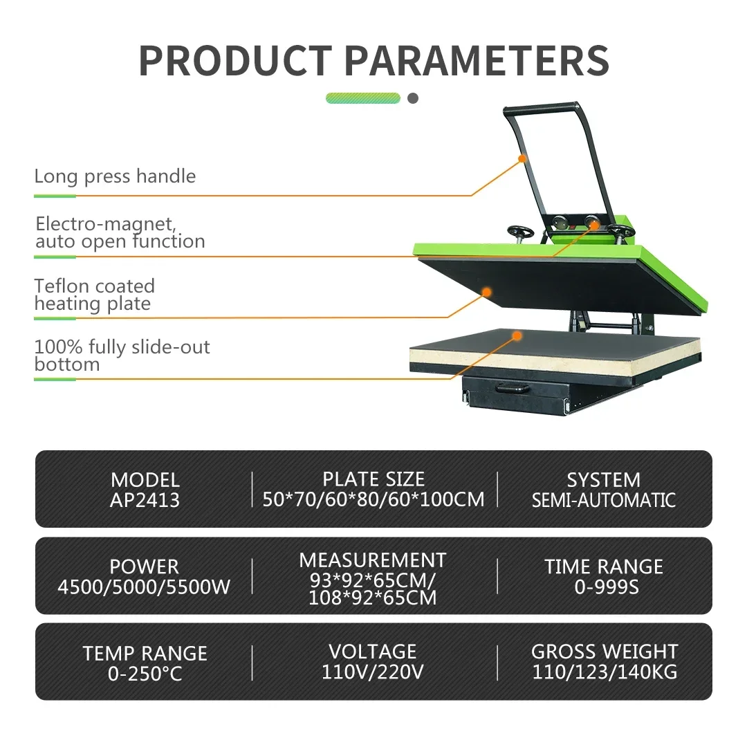 تصاميم نقل الحرارة شبه التلقائي المفتوحة من حجر الراين للقمصان آلة ضغط كبيرة الحجم للاستخدام المنزلي الصناعات 60 سم × 80 سم