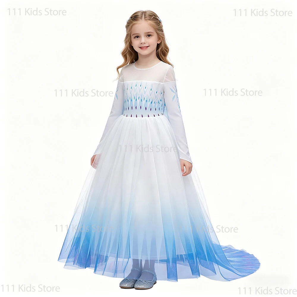 Cartoon Snow Queen Cosplay Costume Girls Anna Elsa Same Long Sleeve Princess Dress Birthday Gift Children Performance Outfits