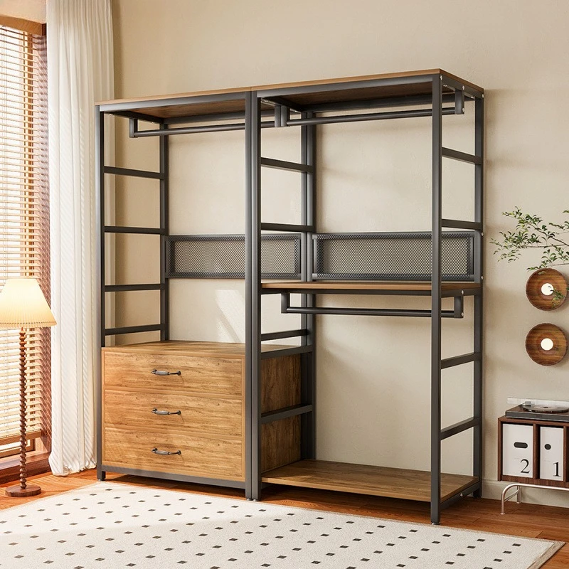 Open wardrobe side walk-in cloakroom storage combination clothes rack hanger floor bedroom