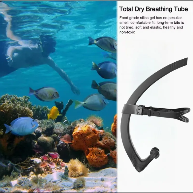 

Front Head Swimming Snorkel Center-Mount Silicone Mouthpiece Straight Out One-way Drain Valve for Swimming Training Adult