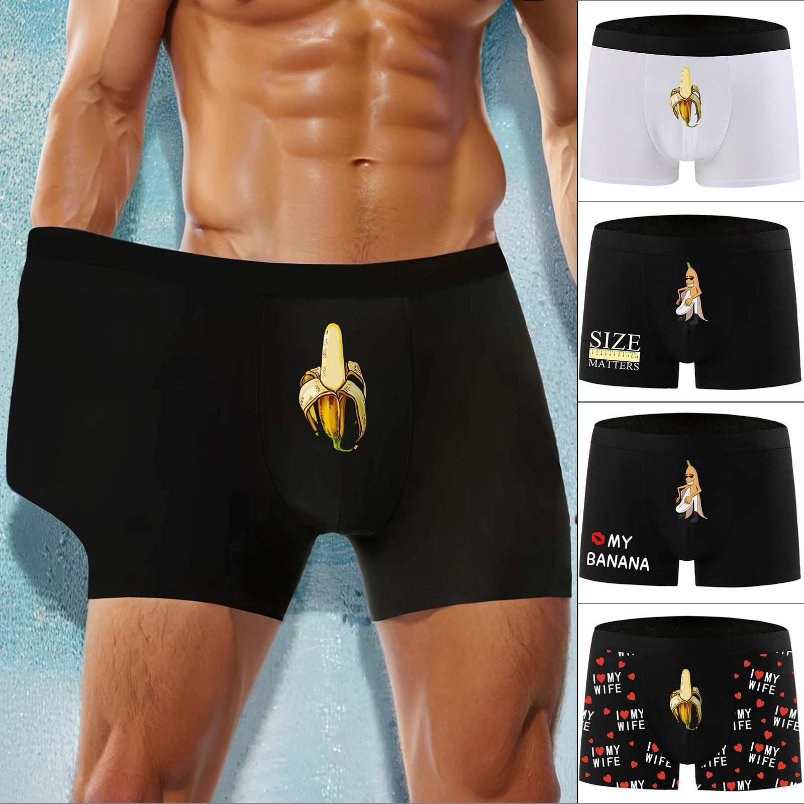 

Men's Sexy U Convex Pouch Panties Boxer Briefs Low Waist Elastic Underwear Hot Boys Underpant Breathable Banana Printed Lingeri