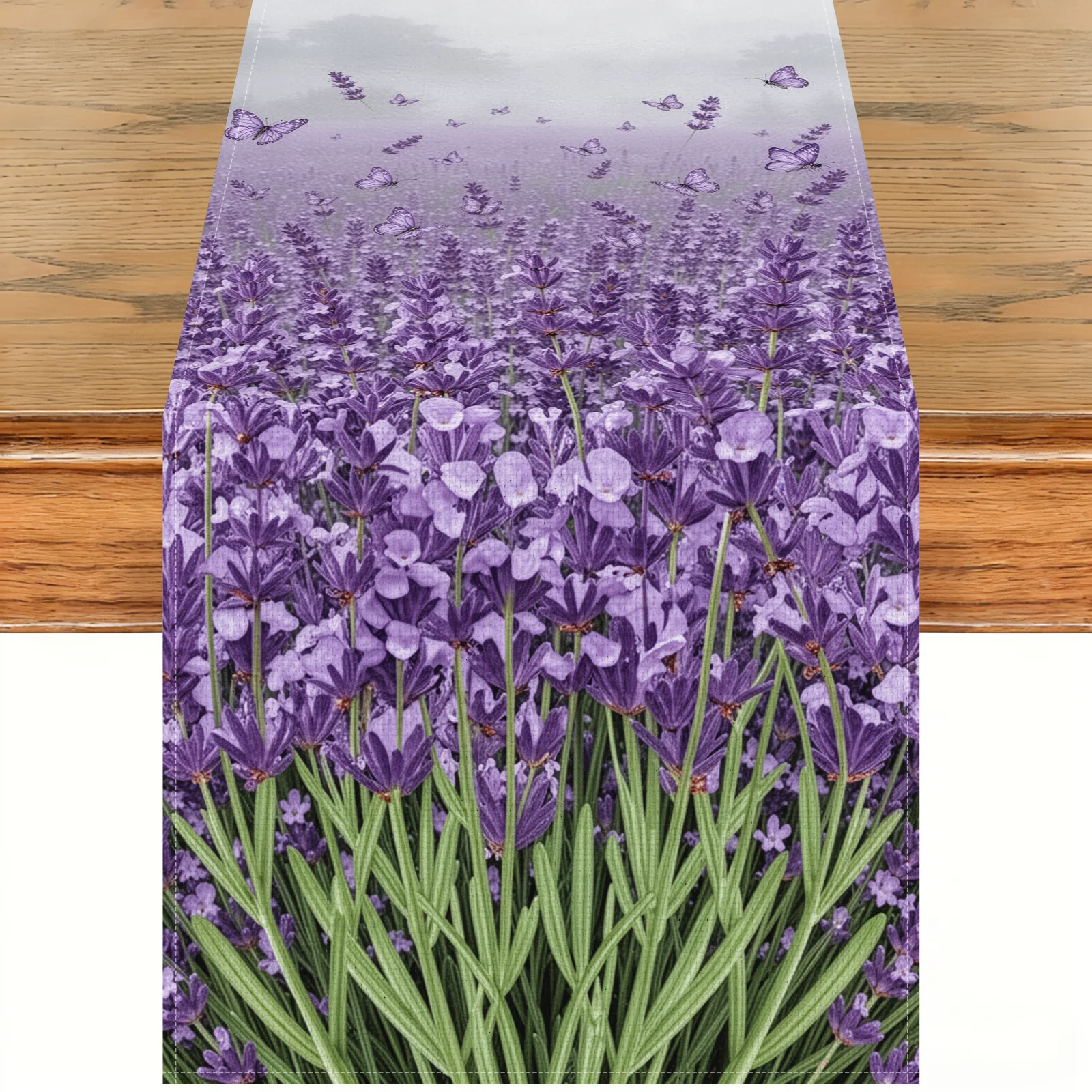 Lavendel-Tischläufer mit Natur-Schmetterlingsmotiv, Dekorativer Leinen-Tischläufer für Garten-Partys, Frühlings-Heimdekoration