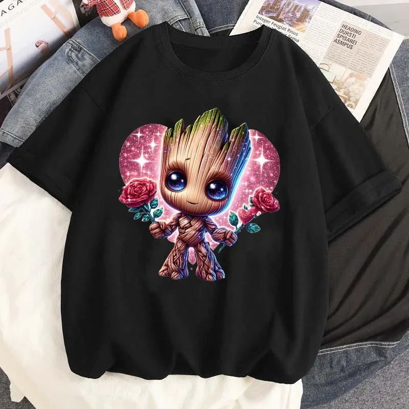 Cute Marvel Baby Groot Graphic Printed Tshirts Fashion Female Casual Streetwear Tees Tops Summer Women Cartoon O-Neck T Shirt