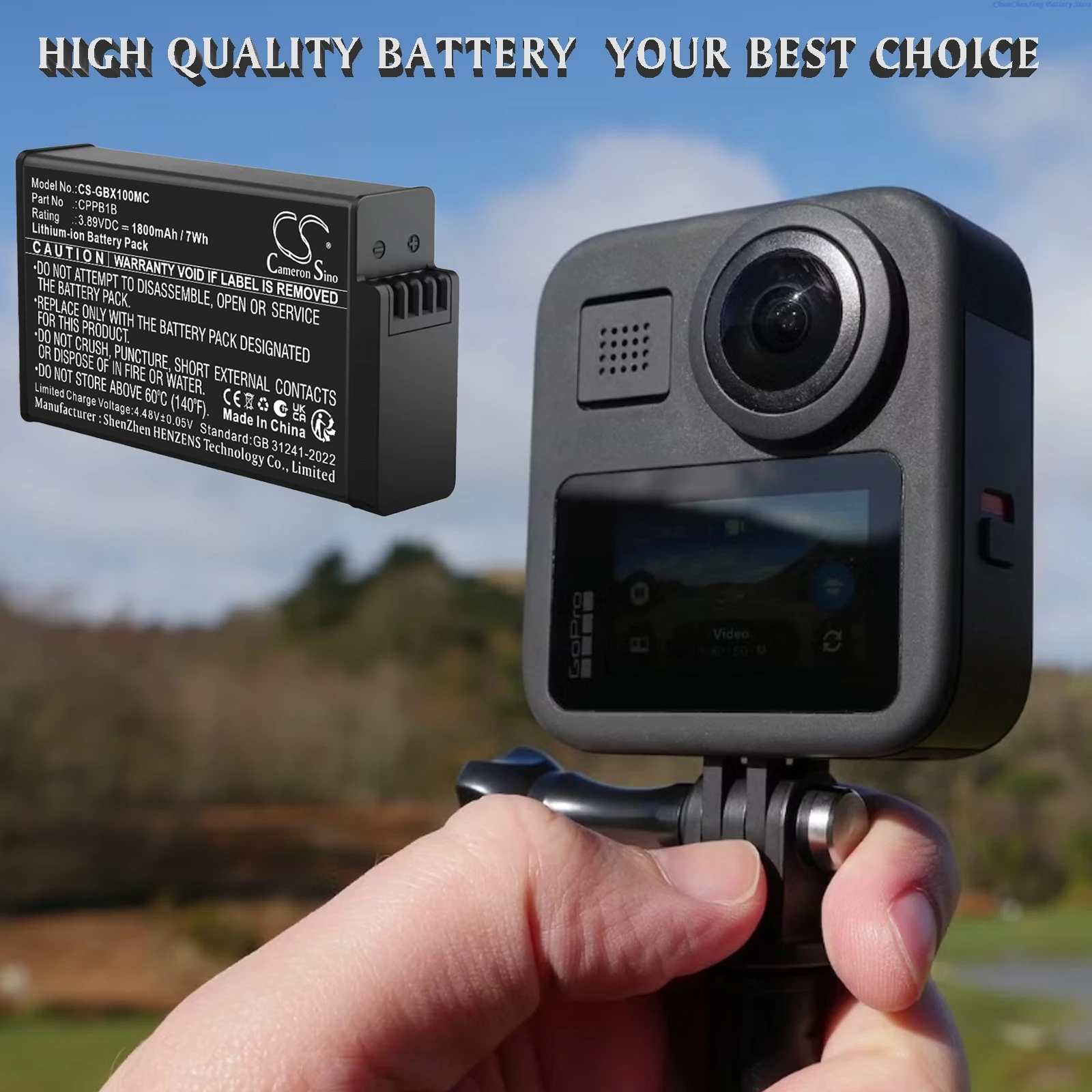 Cameron Sino 3.89V 1800mAh Camera Battery CPPB1B for GoPro Max 2, MAX2