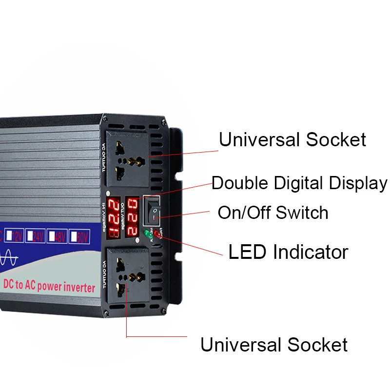 Imagem -06 - Inversor de Onda Senoidal Pura para Carro Inversor de Energia Solar Display Digital Duplo dc 12v 24v 48v 60v 72v a 110v ac 220v 3000w 4000w 5000w