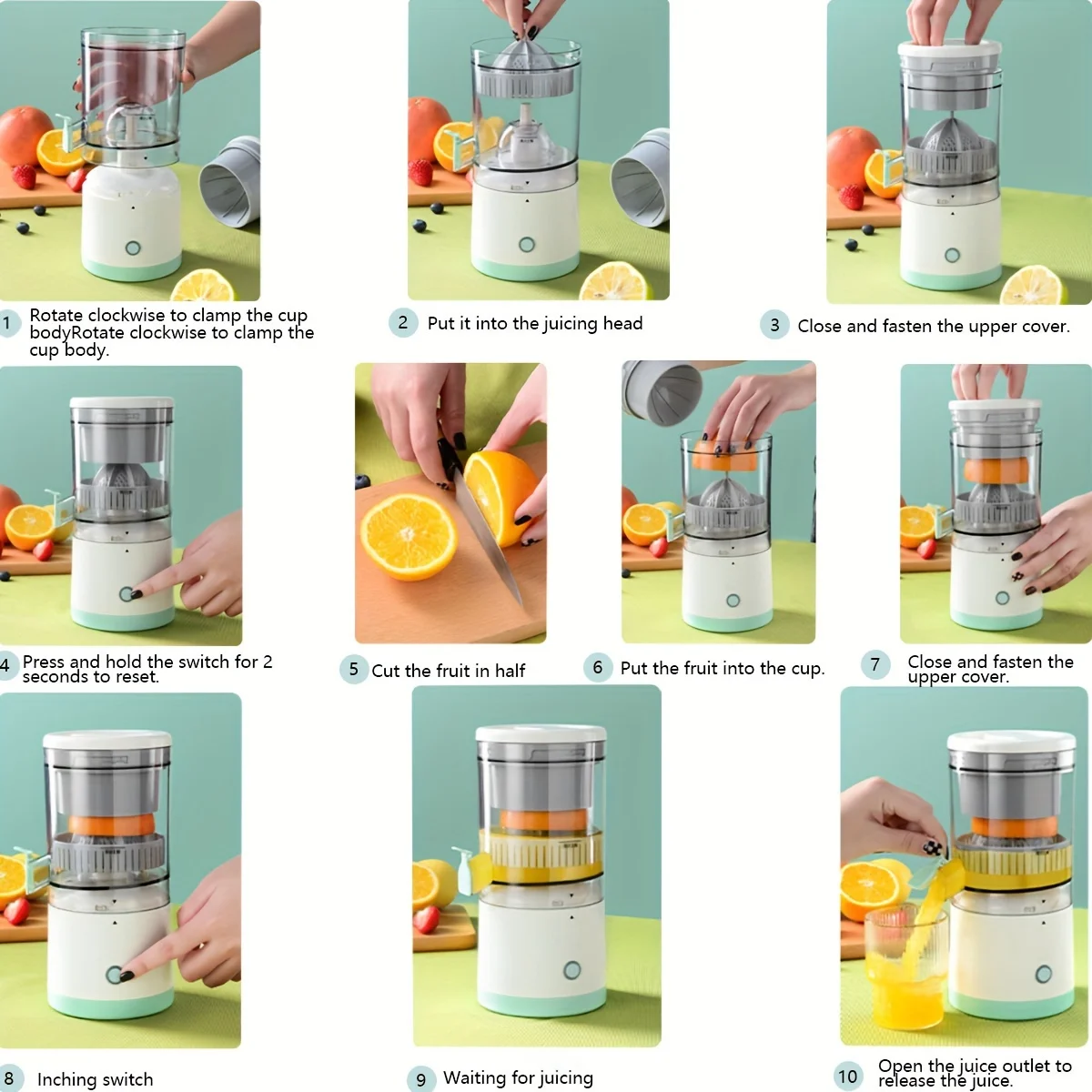 1PC Portable citrus juicer, food-grade ABS cup, plastic body, wireless mini juicer for fresh juice.