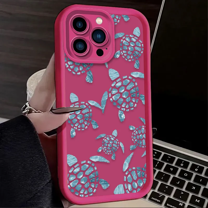 Silicone Shockproof Soft Phone Case for iPhone 15 14 13 12 11 Pro Max XS X XR 8 7 6S 6 Plus SE 2020 Summer Cartoon Turtle Cover