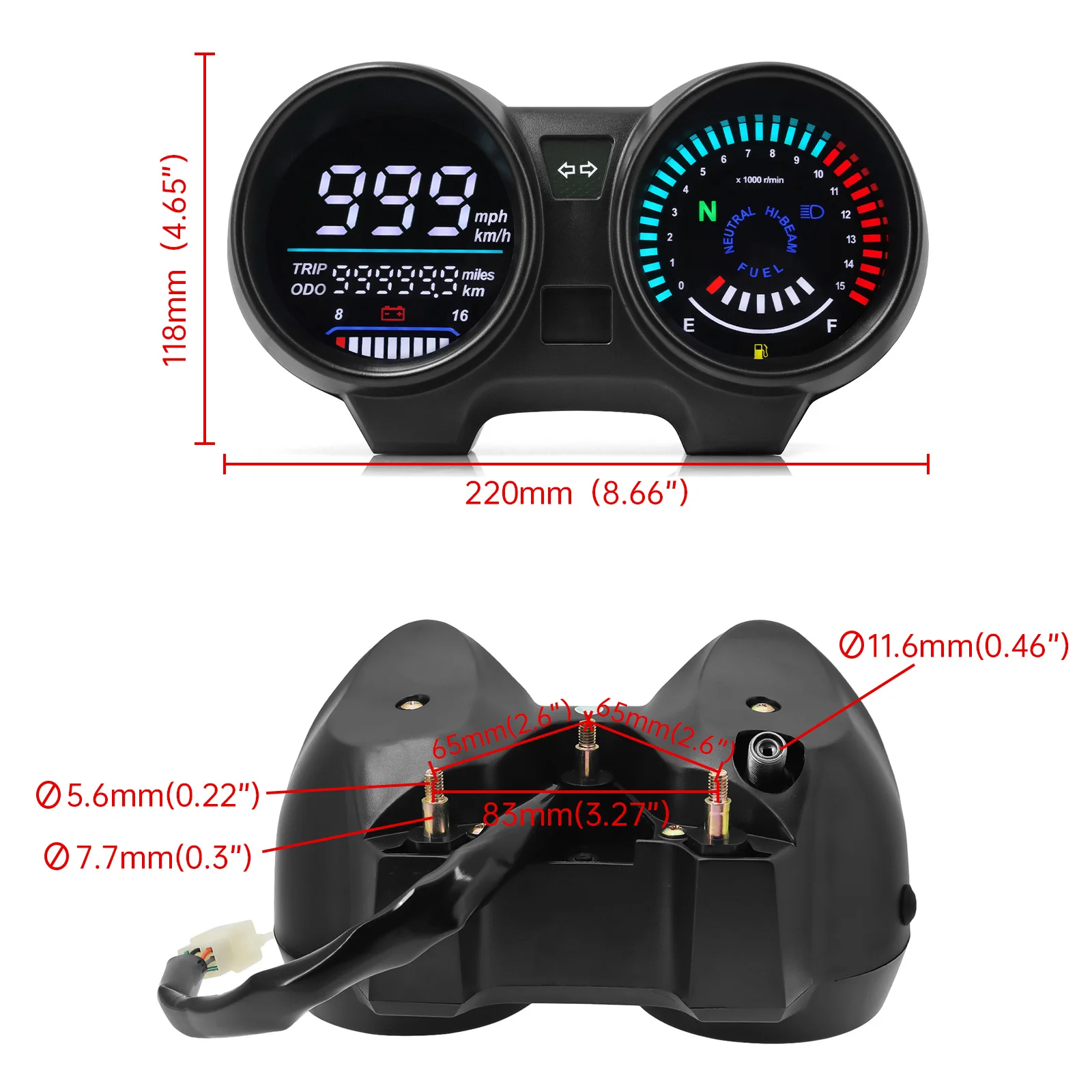 Digital Motorcycle Speedometer MPH km/h Meter Assembly Speedometer Odometer Gauge Gear Indicator Instrument For Suzuki GN 125