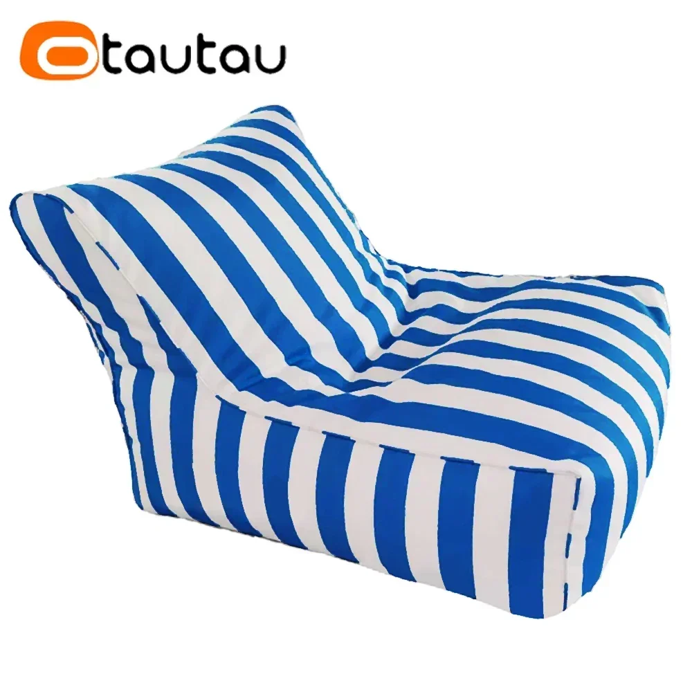 OTAUTAU Outdoor Stripes Bean Bag Pouf Cover No Filler Swiming Pool Floating Sofa Bed Beach Garden Chaise Lounge Puff Salon SF080