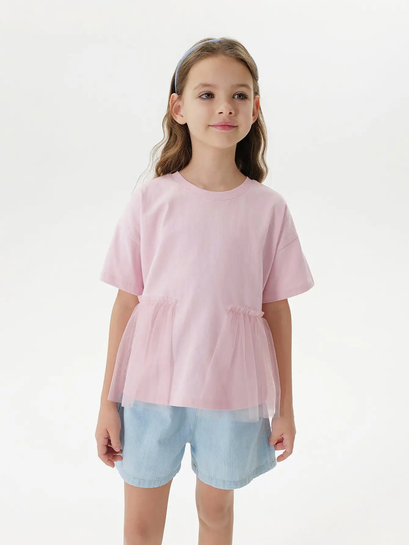

MARC & JANIE Girls Mesh Patchwork Cotton Short Sleeves T-shirt For Summer 240763