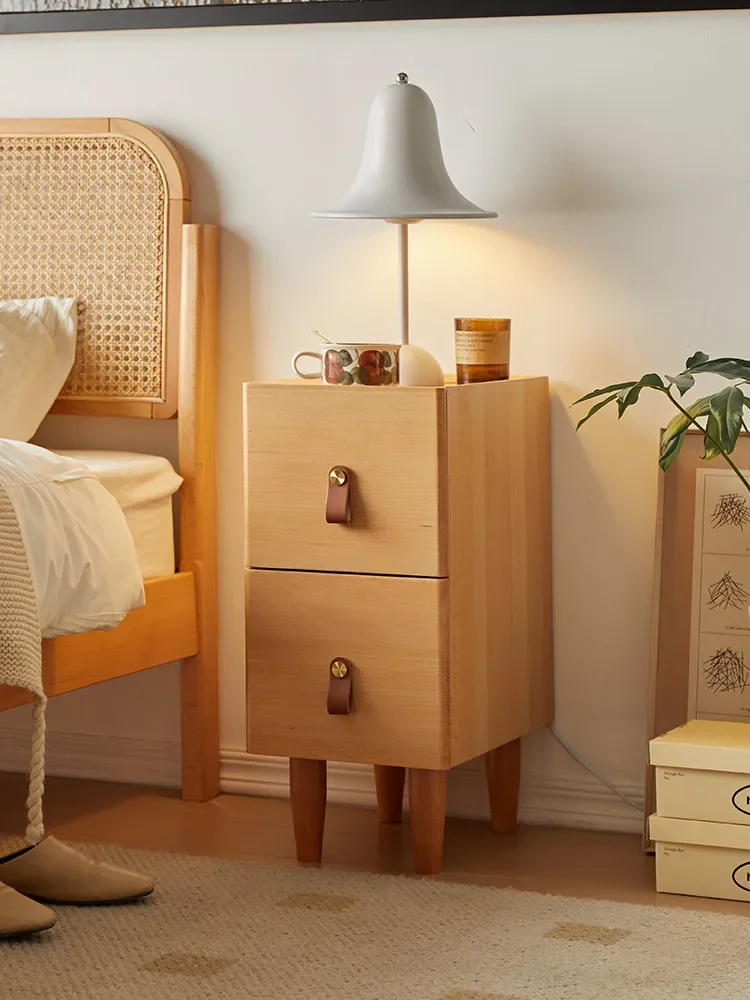 Solid Wood Super Narrow Bedside Simple Modern Household Bedroom Mini Small Locker Small Apartment Bedside Sandwich Cabinet