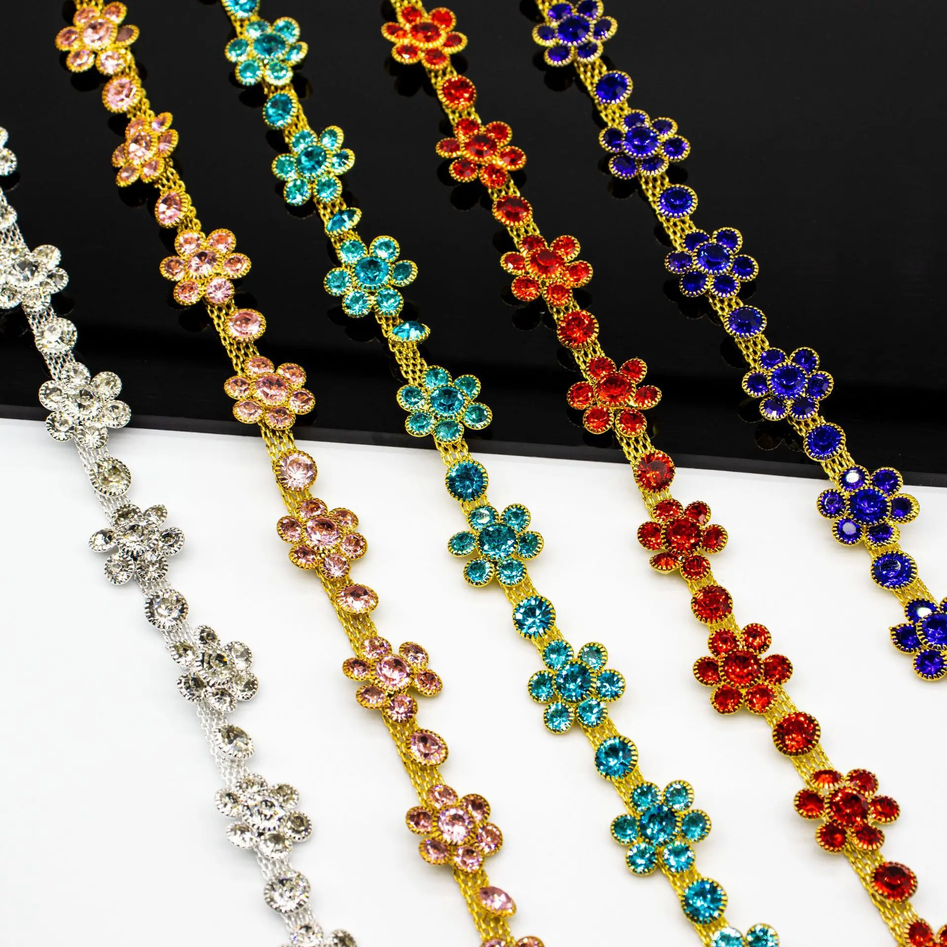 

Sunflower Rhinestone Chain Colorful Glass Crystal DIY Accessories for Wedding Dress Shoes Bags Headpiece Trims