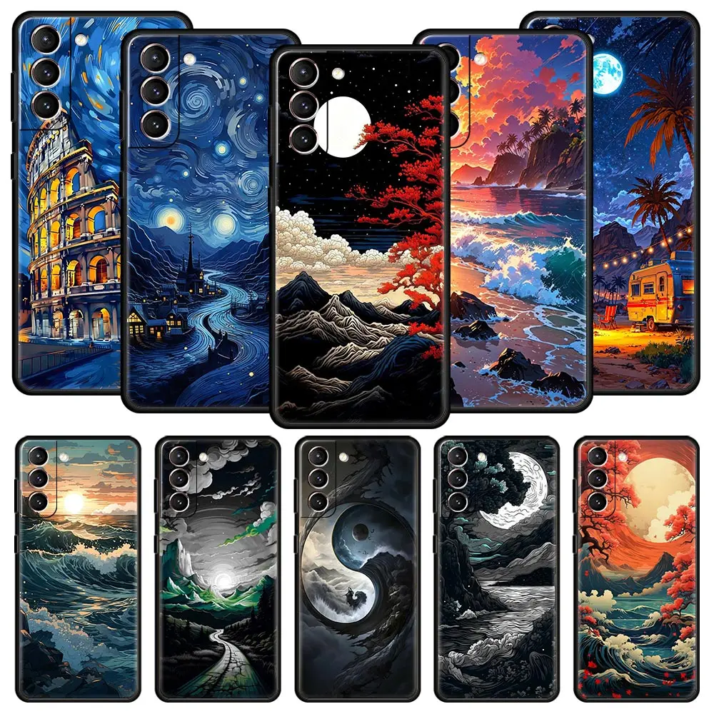 Landscape Art Phone Case For Samsung Galaxy S24 S23 S22 S20 Ultra S21 FE 5G S10 S9 Plus S10E S8 Soft Silicone Cover