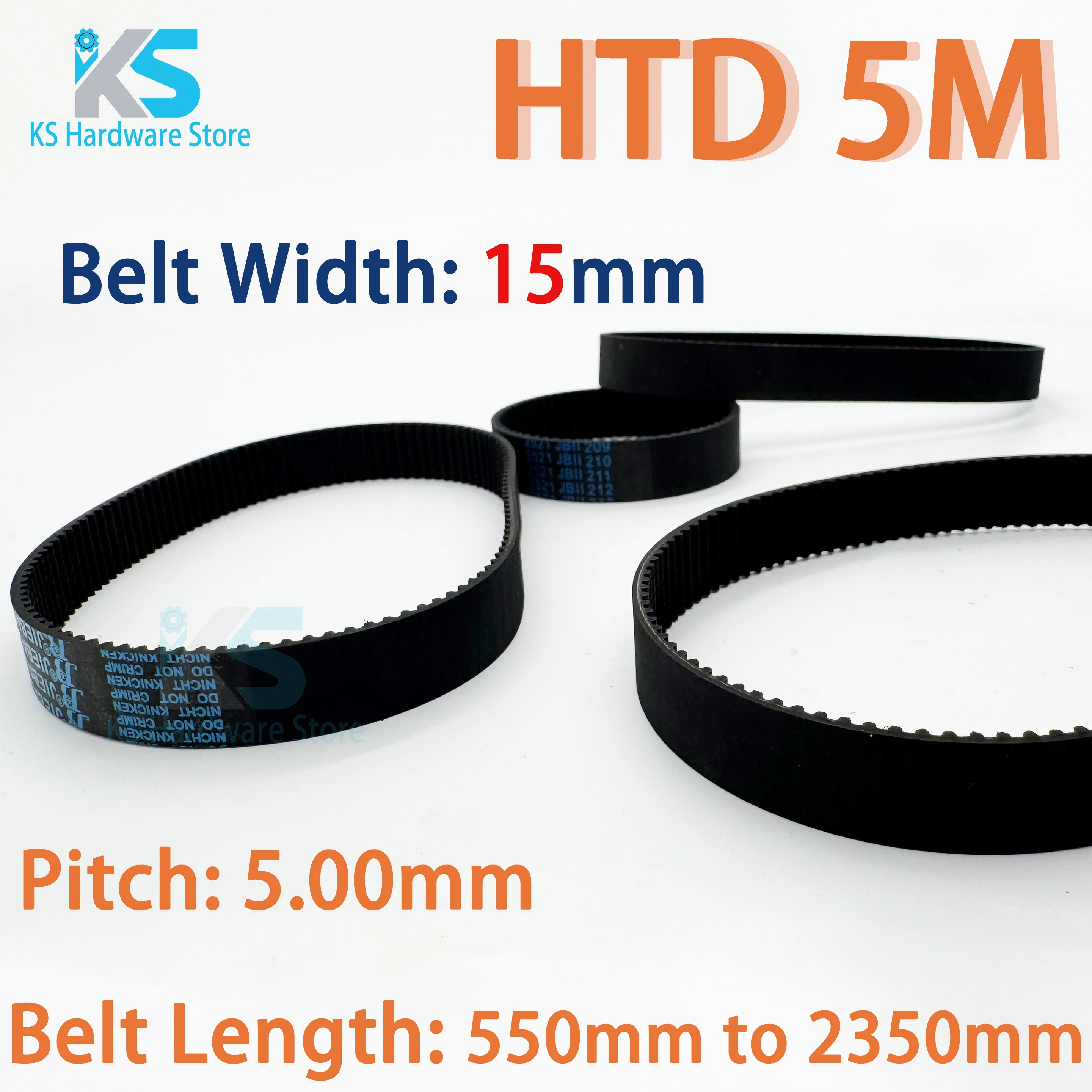 

HTD5M Timing Belt Width15mm Lp=550 595 600 700 750 800 900 1000 1080 1200 1300 1870 2950mm Closed Loop Rubber Synchronous Belt5M
