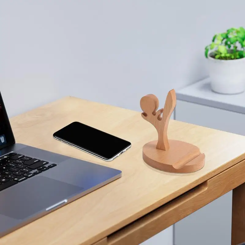 Mobile Phone Desktop Stand Animal Shape Cell Phone Bracket Support Cradle Wooden Electronic Device Holder For Home School Travel