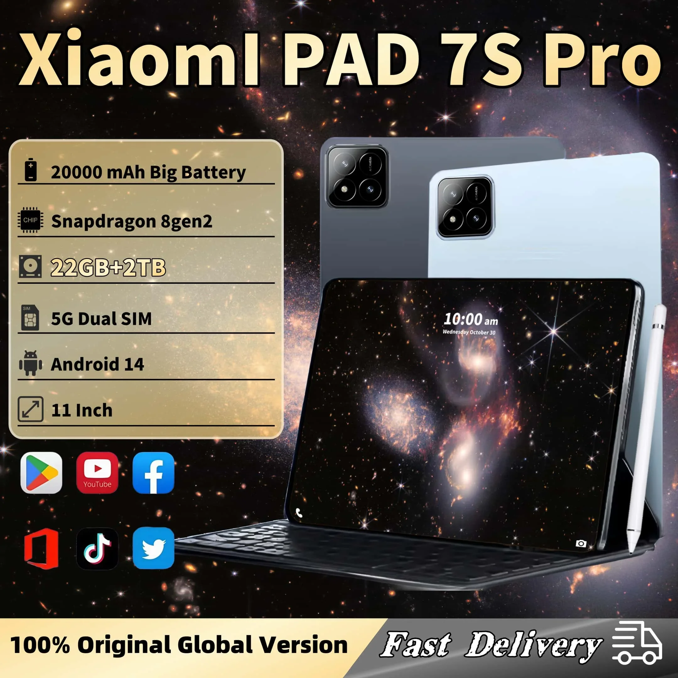 2025 Original XioamI PAD 7S Pro Snapdragon 8GEN2 Android 14 Tablet 11 Inch HD 22GB+2TB 20000 mAh 5G Dual SIM Bluetooth Tables PC