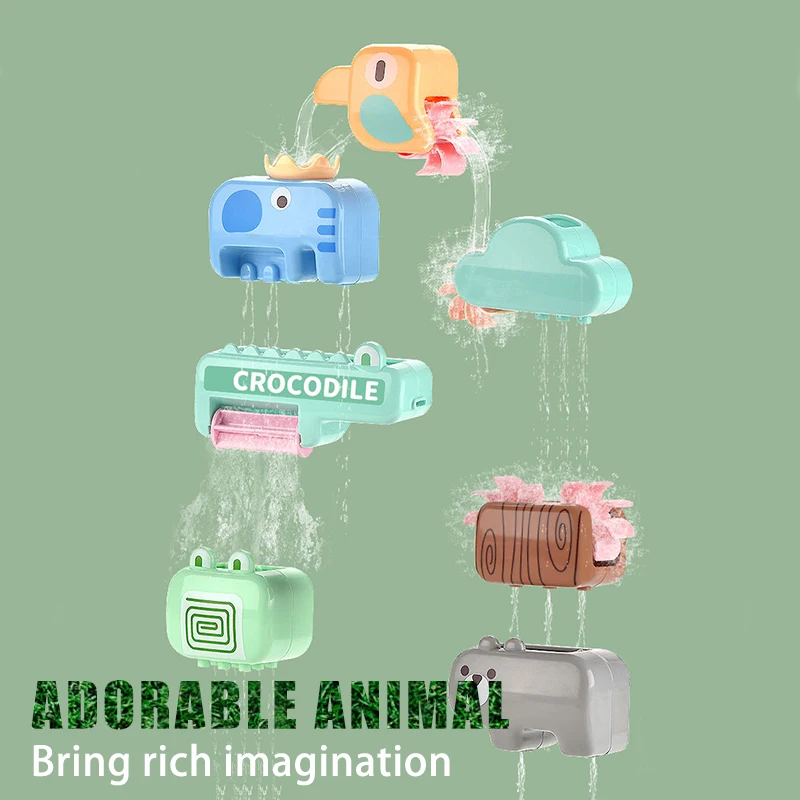 

Cute Bath Water Wheel Toy Cartoon Animal Shape Elephant Bird Bear Frog Water Toy Set For Kids Swim Pool Toys Gift Montessori