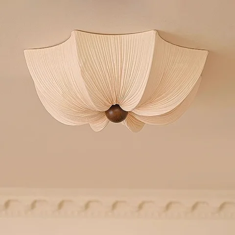 American Wabi Sabi Retro Fabric Ceiling Lamp Living Dining Room Mounted Lamp Lighting Home Decor Bedroom Lustre Led Hanging Lamp