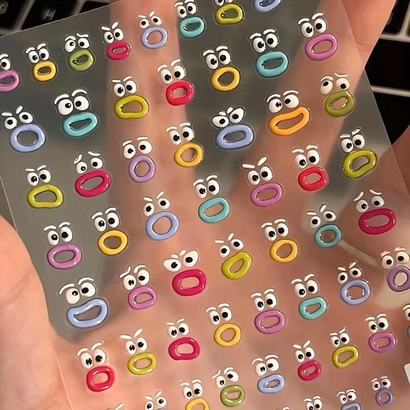 5D Embossed Cartoon Mouth Monster Nail Art Stickers 8*10CM Kawaii Mouth Nail Art Decals   Self Adhesive Kawaii Mouth Slider