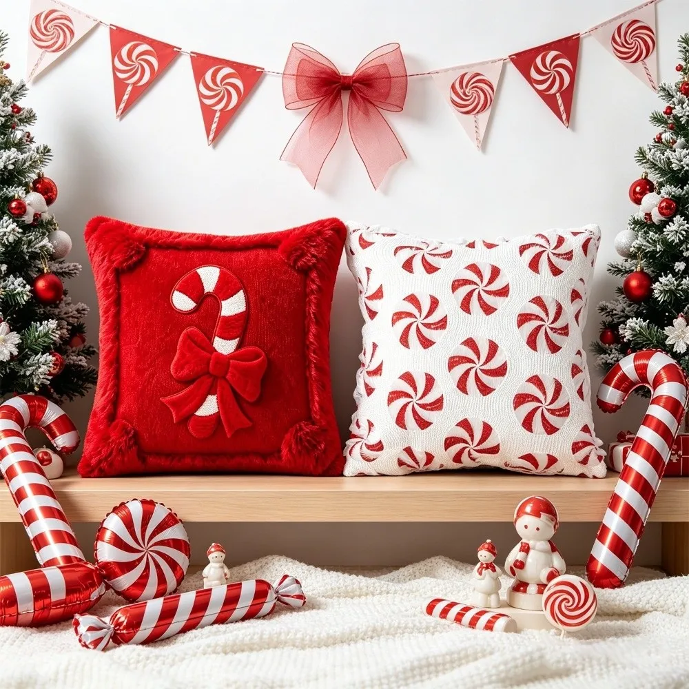 Plush Christmas Pillow Cover Durable Soft Comfortable Cushion Cover 18X18 Inches Polyester Throw Pillow Cover Home Decoration