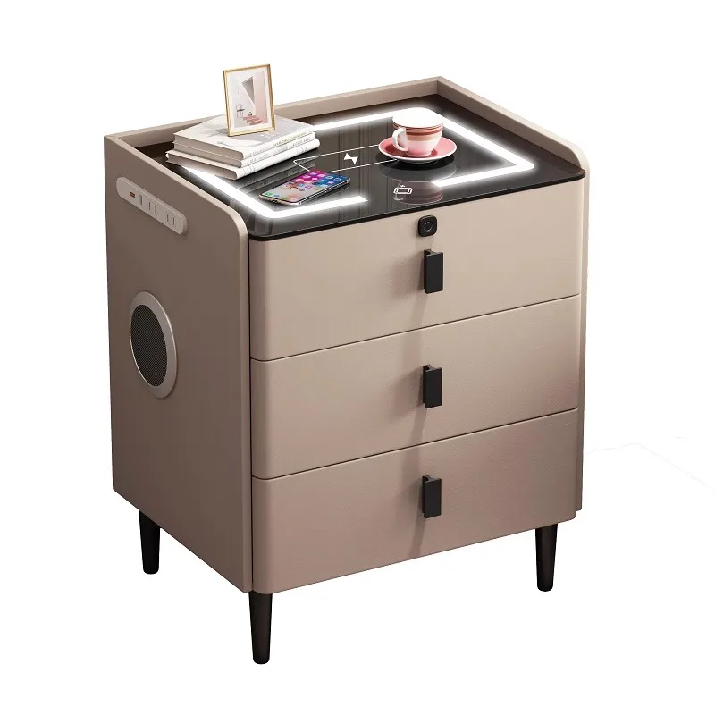 طاولة بجانب السرير بحامل ليلي ذكي فاخر وحديث مع ضوء LED وشحن لاسلكي وبصمة الإصبع وأثاث غرفة نوم الفندق العائمة #3