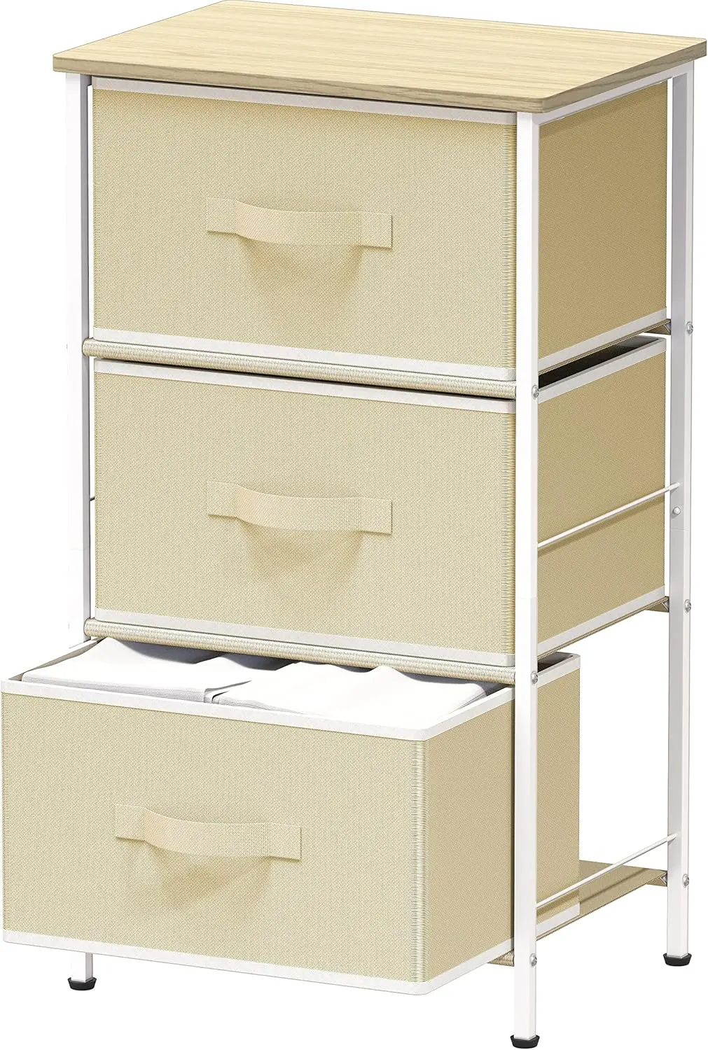 

Beige Wood Top Nightstand with Drawer, Minimalist Design