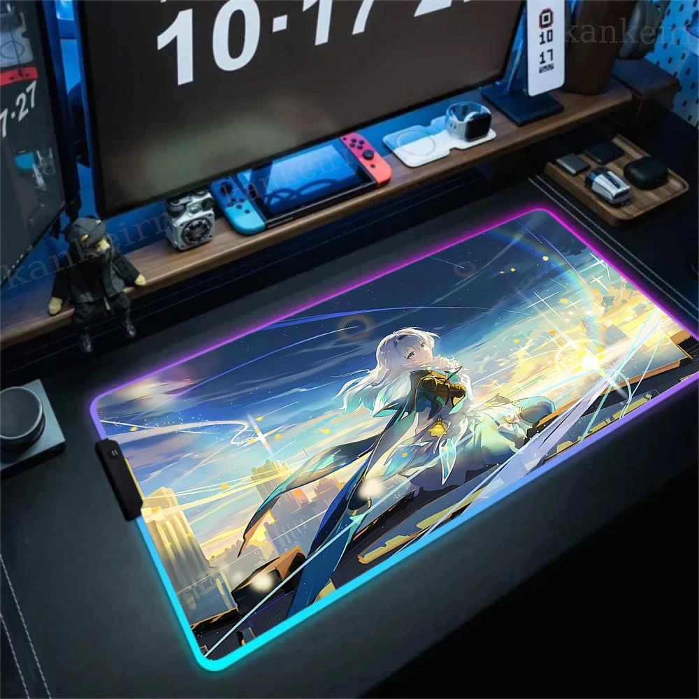 XXL Locking Edge Mousepad Honkai Star Rail Robin RGB Mouse Pad Office HD Print Desk Mats Gaming Computer Luminescence Desk Mat