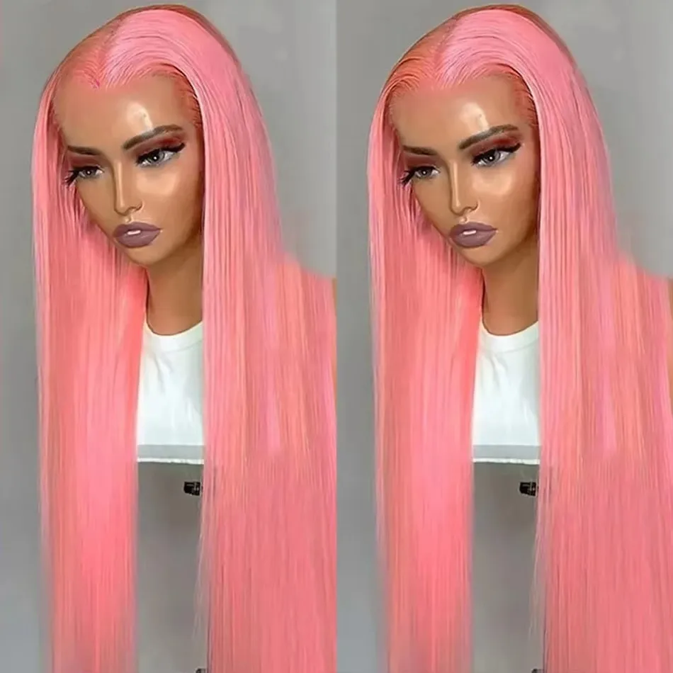 Rose Pink Body Wave HD 13x4 Synthetic Lace Front Wigs Long Wavy No Glue Prepluck For Women Party Cosplay Wigs Natural Looking