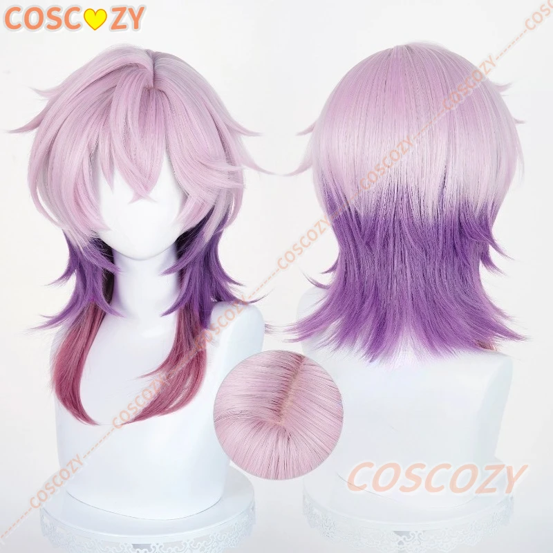 Genshin impacto durin peruca cosplay roxo cabelo longo fibra resistente ao calor festa de halloween para mulheres peruca masculina com touca peruca grátis