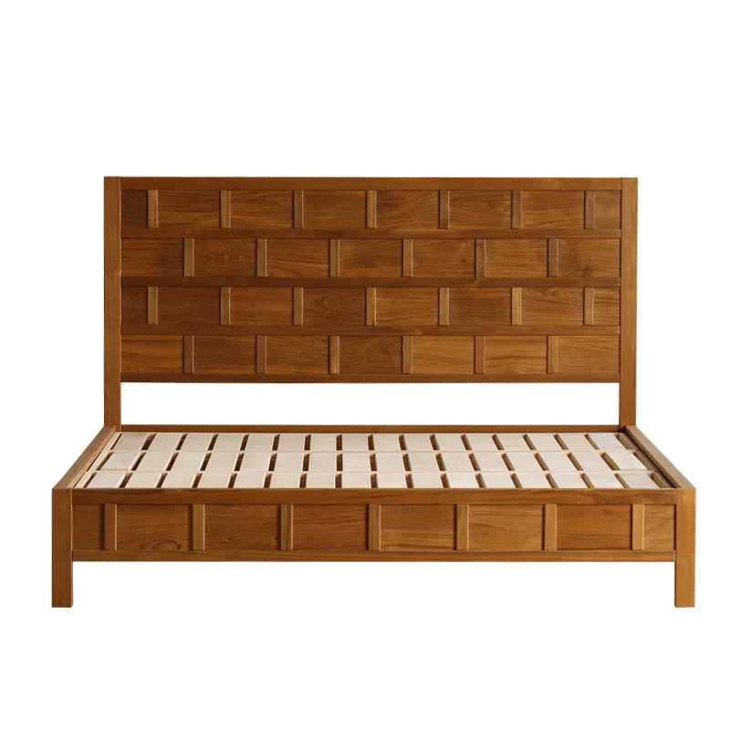 Myanmar old teak retro double bed 1.8 m 1.5 meters full solid wood  medium ancient  bedroom wedding room high back bed