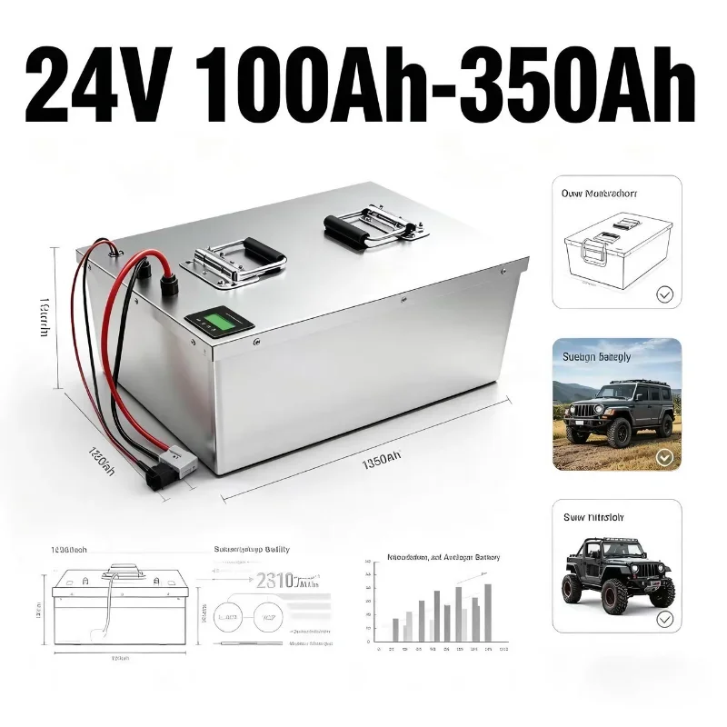 

Литий-ионный аккумуляторный блок 24В 100Ач-350Ач с зарядным устройством, широко используемый для хранения солнечной энергии, автономного питания дома, автодомов и кемпинга, ИБП