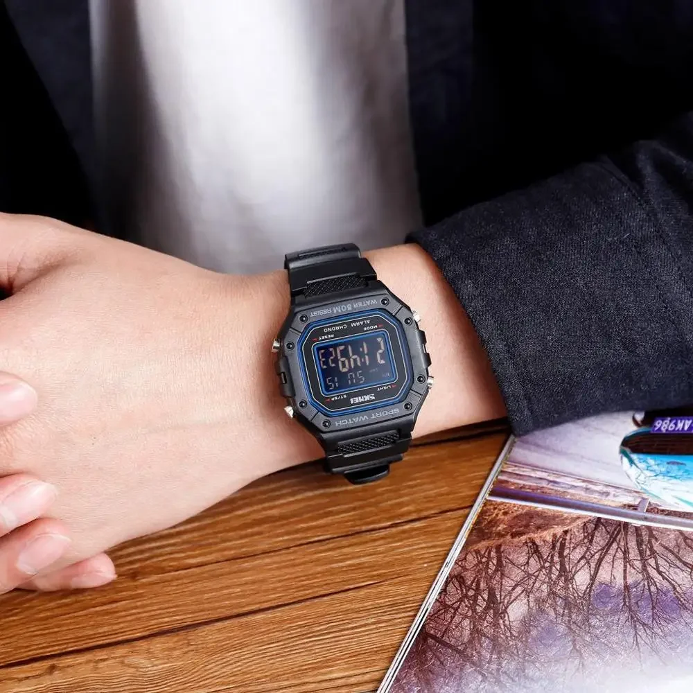 ساعة رياضية عسكرية مقاومة للماء من SKMEI-Men ، ساعات معصم رقمية ، ساعة مقاومة للصدأ ، تاريخ العد التنازلي ،