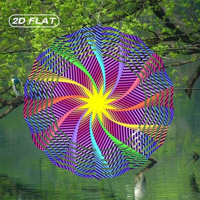 2D Flat, 1pc Bohemian Metal Rainbow Swirl Wind Spinner Chime -  Vibrant Colorful Garden Decor, Artistic Metalwork