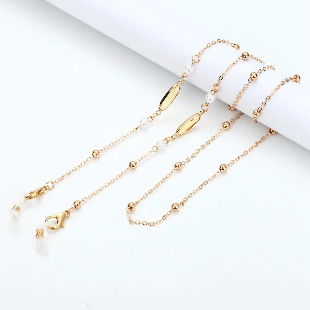 Simple Women Anti-lost Eyewear Glasses Holder Glass Metal Glasses Chains Copper Mask Hanging Rope Gem Neck Strap