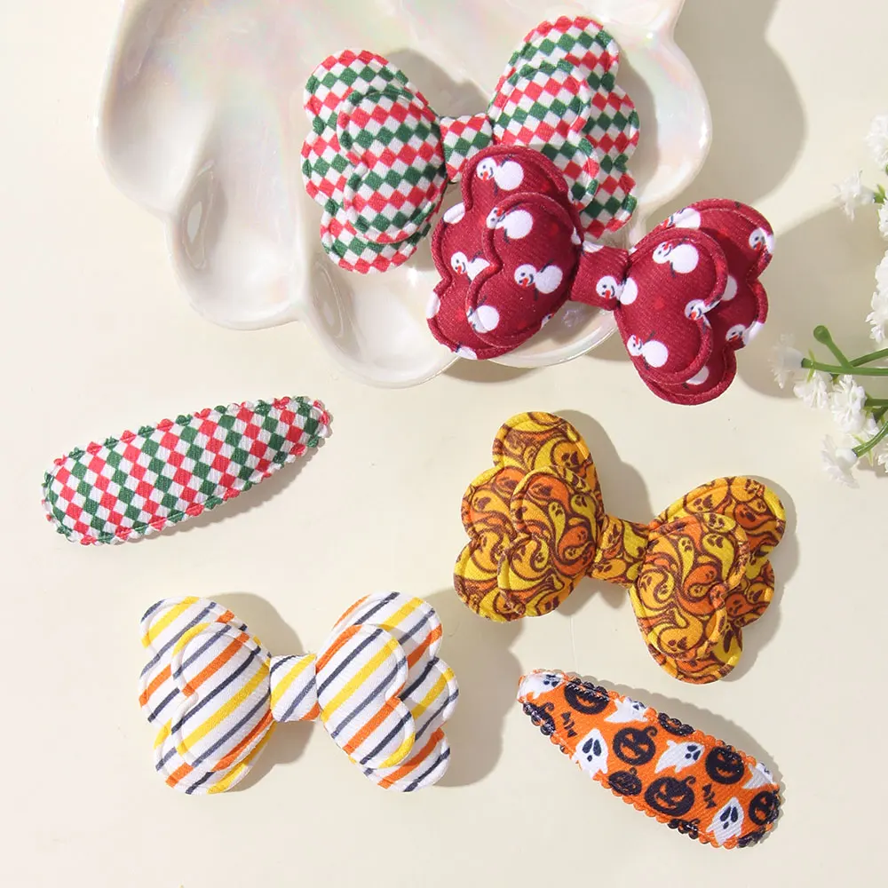 

4Pcs 3 Styles Girls Best Gift Set Halloween Hair Bow Hair Clip Hand Woven for Children Hair Accessories Kids BB Clip