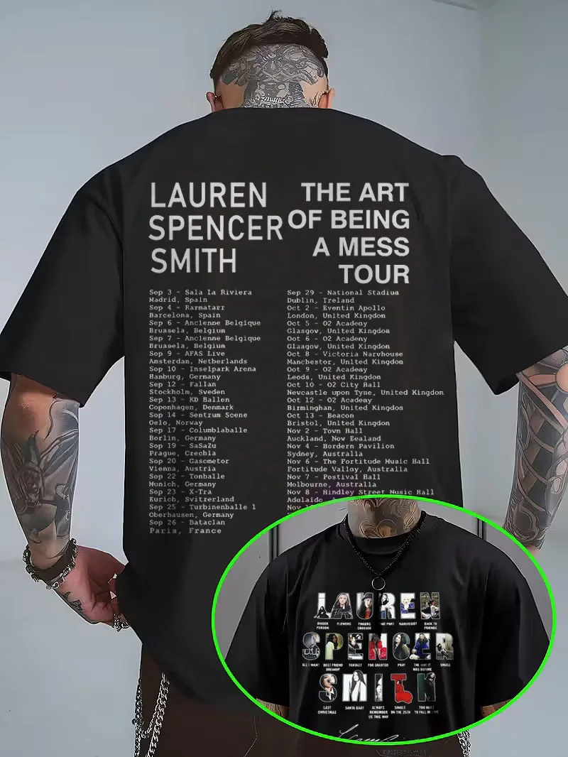 موضة فن كون جولة فوضى 2025 لورين سبنسر سميث هاراجوكو نمط علوي قطن قصير الأكمام تي شيرت رجالي الصيف #1