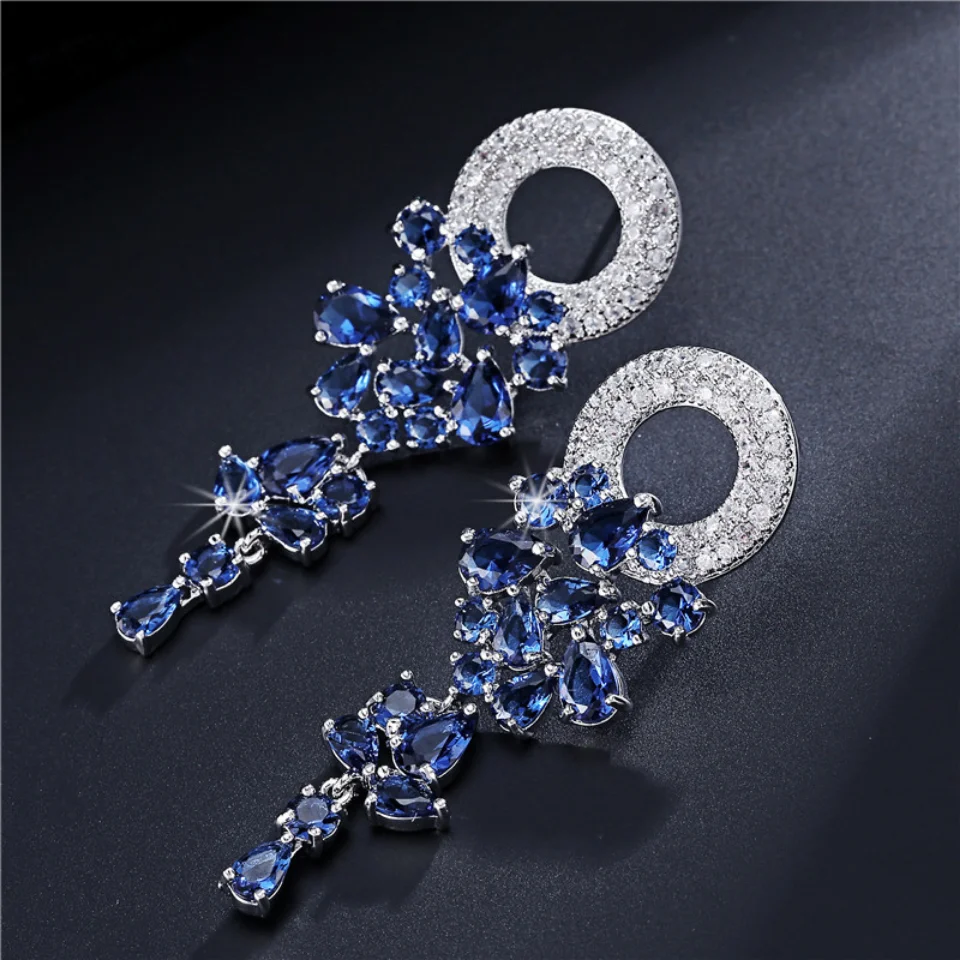 RAKOL Bridal Flower Shape Earring Vintage AAA+Cubic Zircon Micro Paved Crystal Round Wedding Dangle Earrings Jewelry for Women