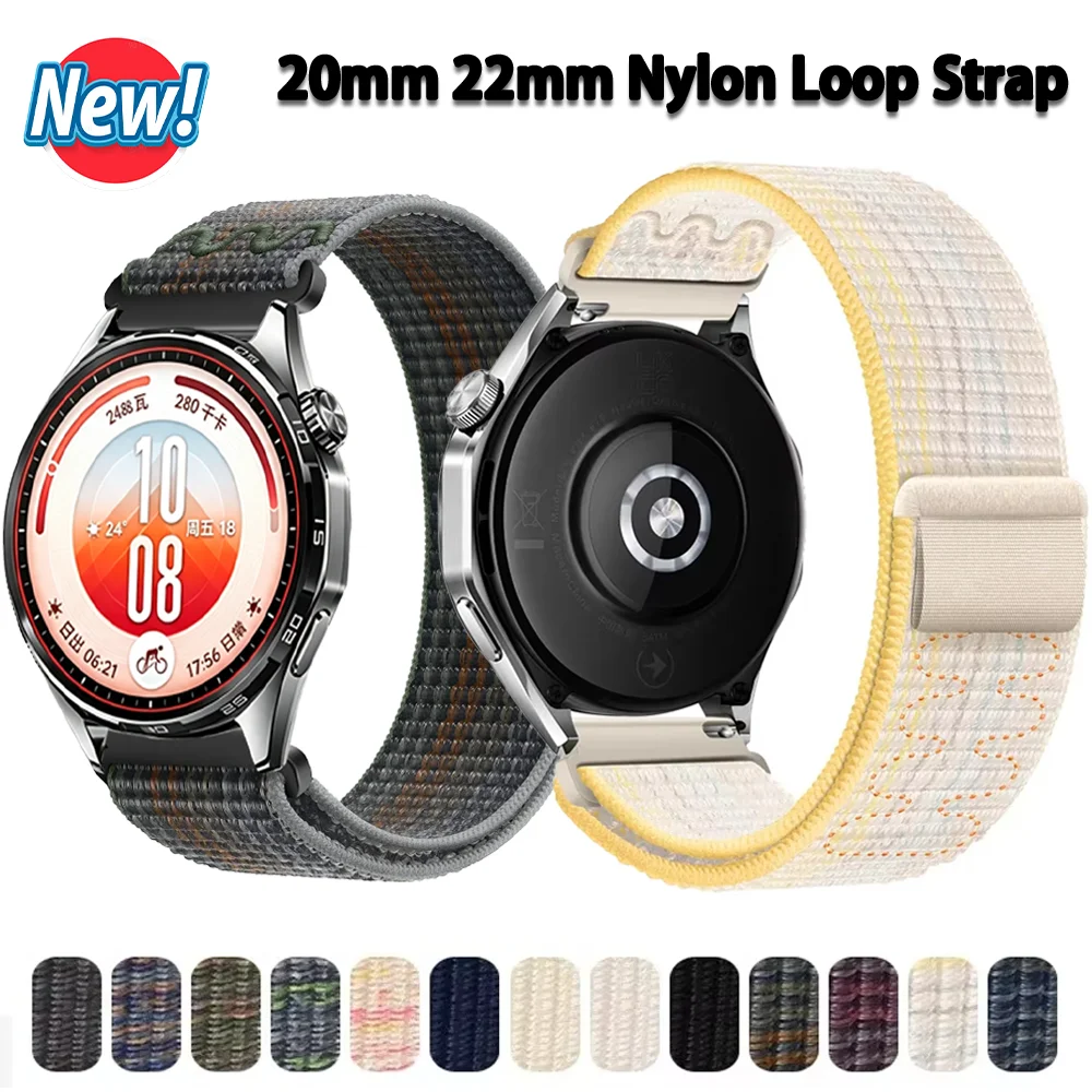 20mm 22mm Nylon Loop Strap For Huawei Watch GT 7-6-5-4-3 Pro 46mm Runner 2 Ultimate 2 Needlework Belt for Amazfit Active 3/2/Max