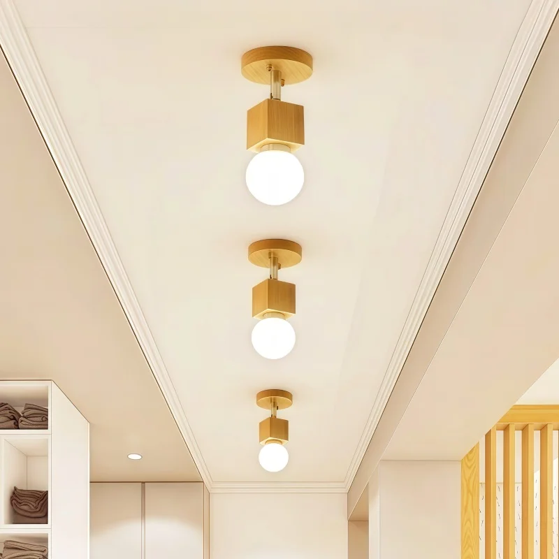 E27 Wooden LED Ceiling Lamp Nordic Surface Mounted Bedroom Chandelier Bedside Dining Room Aisle Home Decor Ceiling Spot Lighting