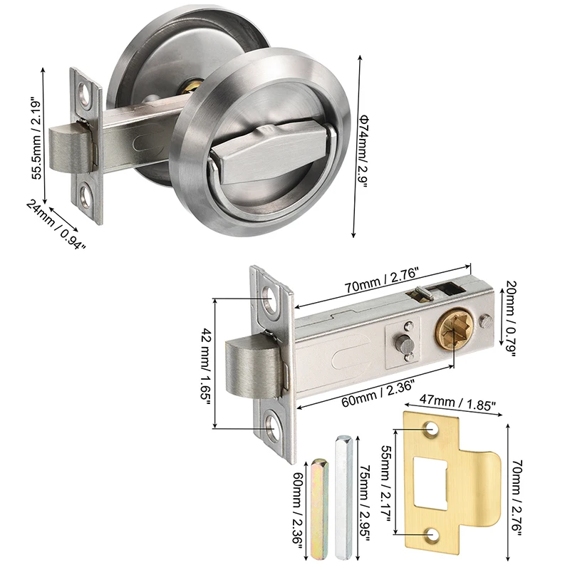 Round Recessed Door Lock 304 Stainless Steel Hidden Recessed Cup Door Handle Furniture Pulls Latch Knob Locking Invisible Lock