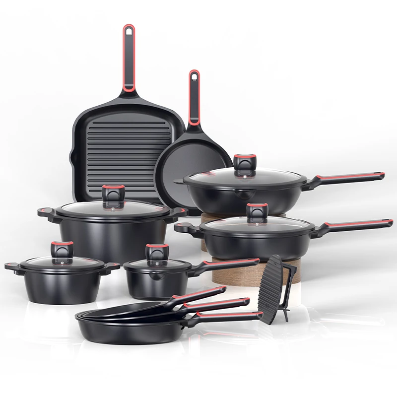 15pcs Classic Black High Quality Home Kitchen Nonstick Pots and Pans Non-stick Cookware Sets,PFOA FREE