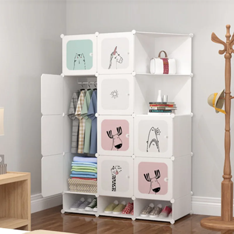 Simple Wardrobe DIY Bedroom Storage Cabinet Plastic Assembly Simple Combination Storage Rack Dustproof Folding Baby Wardrobe