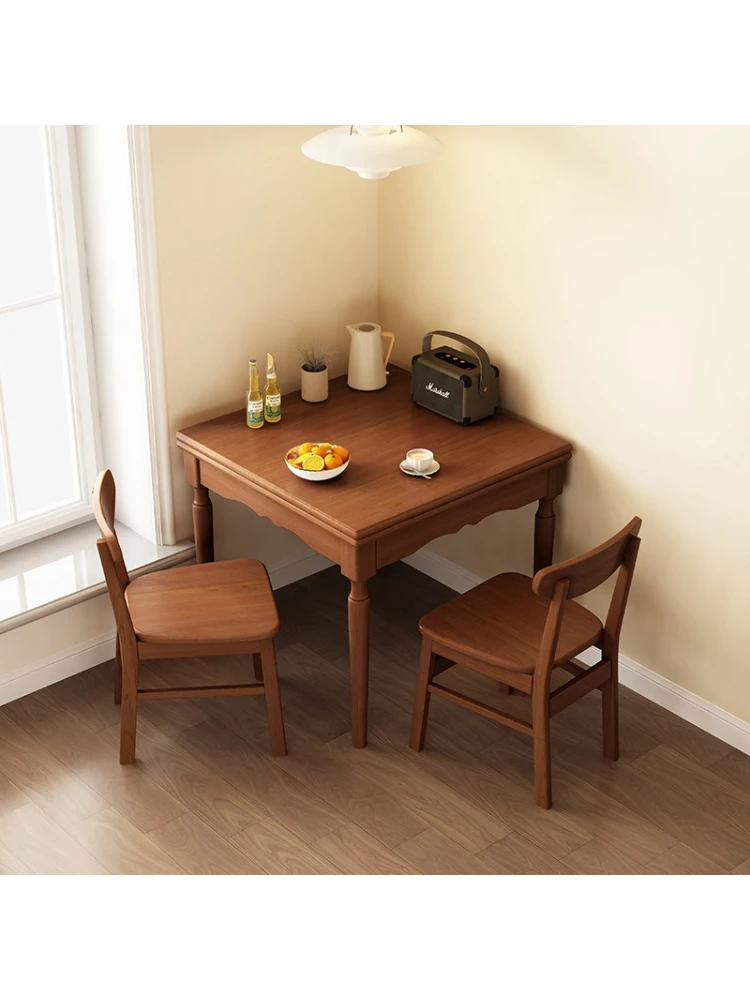 طاولة طعام مربعة قابلة للطي من الخشب الصلب على طراز العصور الوسطى وكرسي مزيج حديث وبسيط منزلي على الطراز الكريمي الشمالي #2